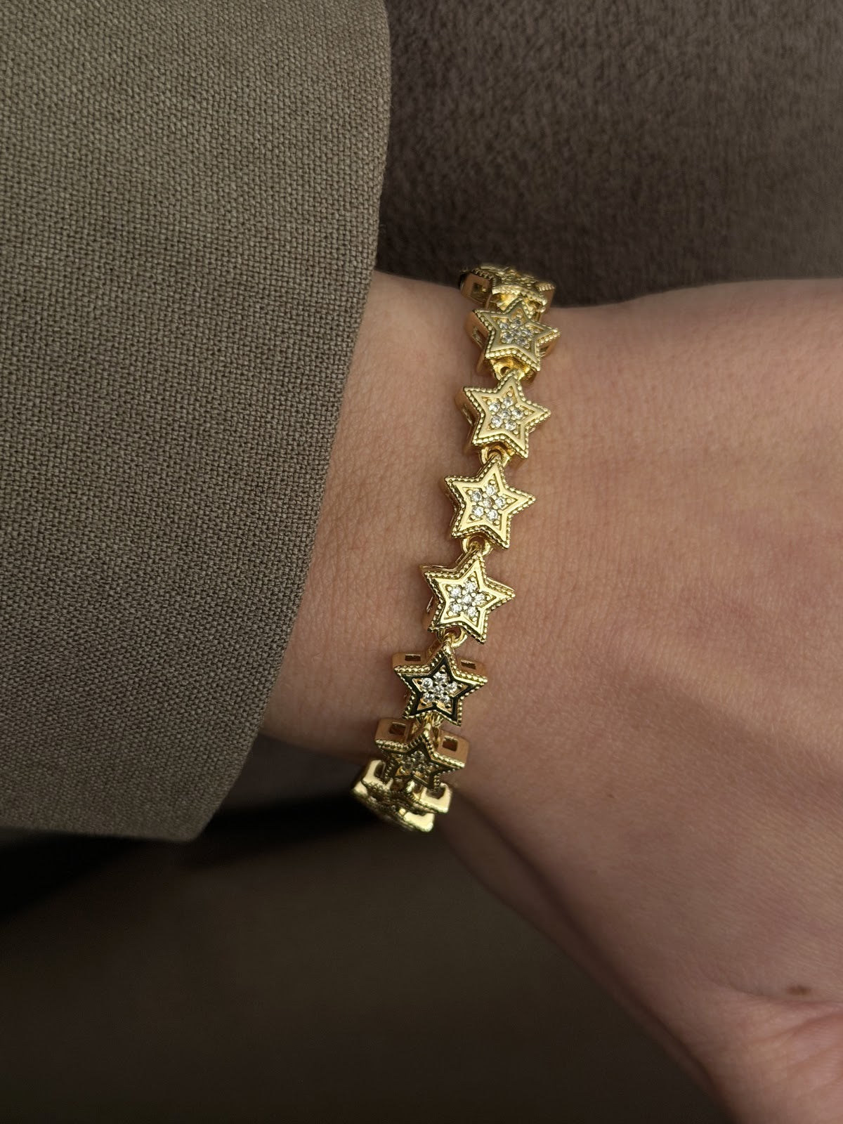 Gold CZ Pave Star Link Tennis Bracelet - CW1VPBRCLT0057 | Wholesale Stainless Steel Jewelry Catwalk Jewellery Europe