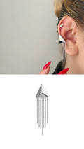 Silver Pyramid Fringe Chain Tassel Dangle Ear Cuff - CW1EARCUFF0030 | Wholesale Stainless Steel Jewelry Catwalk Jewellery Europe