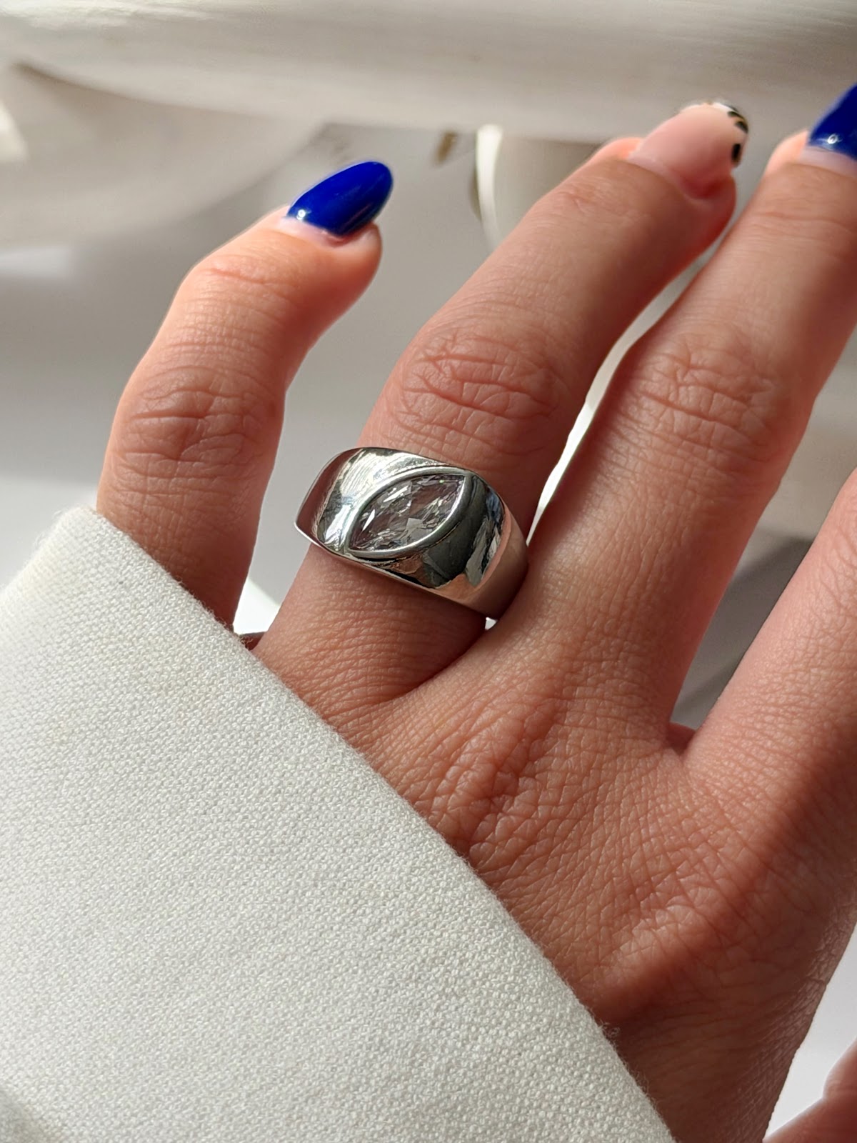 Silver Chunky Flush Set Marquise CZ Signet Ring wholesale jewelry RINGS Catwalk Jewellery Europe