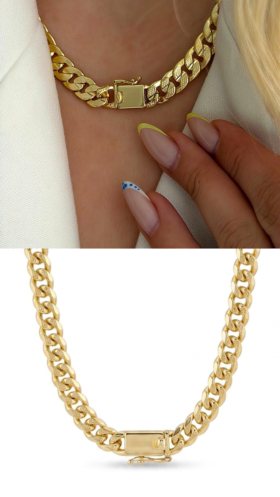 Gold Chunky Etched Curb Chain Statement Choker Necklace - CW1NKL00126 | Wholesale Stainless Steel Jewelry Catwalk Jewellery Europe