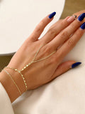 Gold Beaded Flat Disc Chain Bezel CZ Hand Chain - CW1HANDCHAIN0040 | Wholesale Stainless Steel Jewelry Catwalk Jewellery Europe