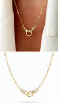18K Gold Plated Stainless Steel Clear Baguette CZ Front Clasp Paperclip Chain Necklace Wholesale - CW1NKL00177 | Wholesale Stainless Steel Jewelry Catwalk Jewellery Europe