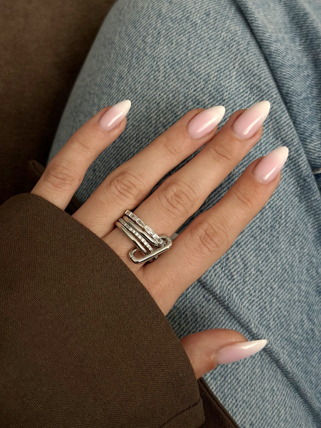 Silver Paperclip Chain Link Multi Band Baguette CZ Ring wholesale jewelry RINGS Catwalk Jewellery Europe