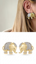 18K Gold Plated Stainless Steel Pave CZ Elephant Statement Stud Earrings - CW1VPEARNG00387 | Wholesale Stainless Steel Jewelry Catwalk Jewellery Europe