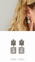18K Gold Plated Stainless Steel Pave CZ Turtle Emerald Cut Crystal Drop Earrings - CW1VPEARNG00388 | Wholesale Stainless Steel Jewelry Catwalk Jewellery Europe