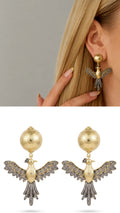 18K Gold Plated Stainless Steel Textured Ball Pave CZ Bird Statement Drop Earrings - CW1VPEARNG00390 | Wholesale Stainless Steel Jewelry Catwalk Jewellery Europe
