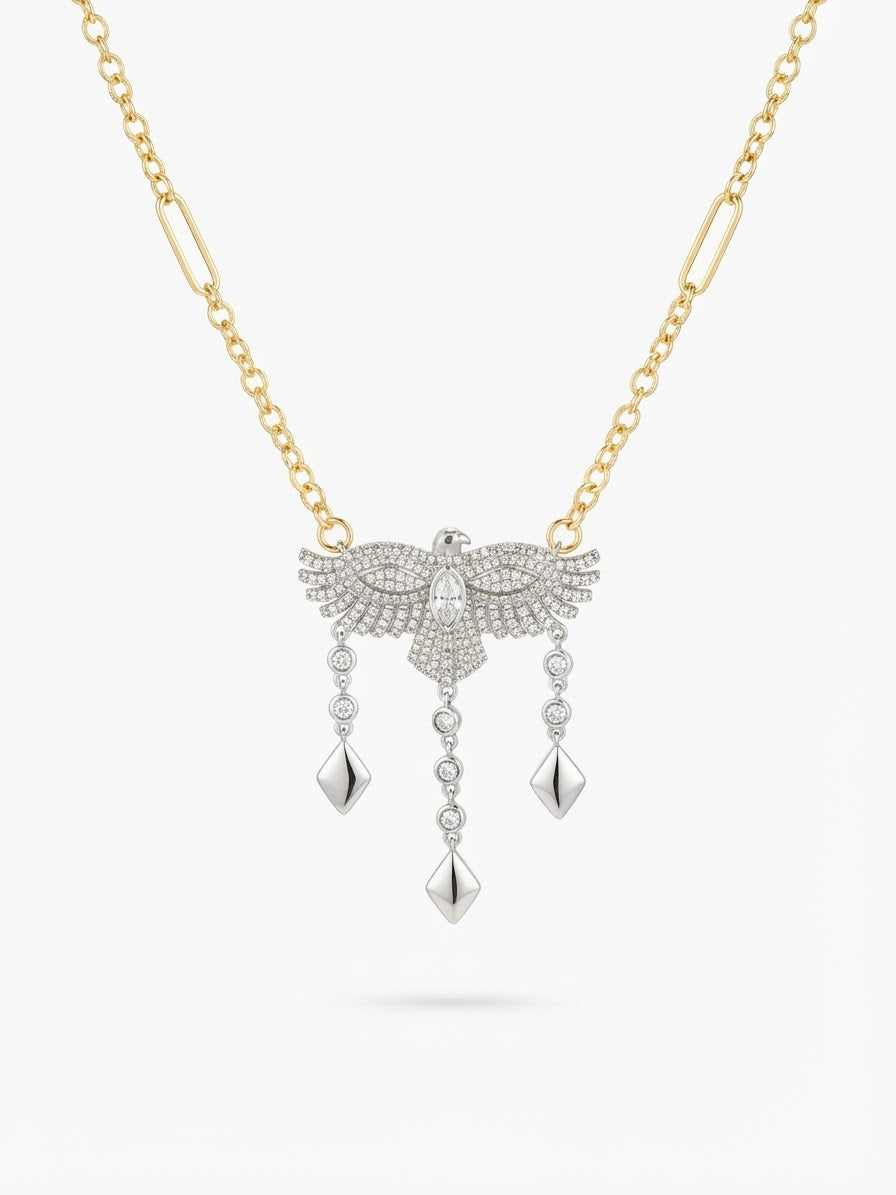 18K Gold Plated Stainless Steel Pave CZ Phoenix Eagle Charm Pendant Necklace - CW1NKL00193 | Wholesale Stainless Steel Jewelry Catwalk Jewellery Europe
