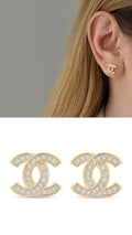 18K Gold Plated Stainless Steel Pave CZ Interlocking C Stud Earrings Wholesale - CW1VPEARNG00331 | Wholesale Stainless Steel Jewelry Catwalk Jewellery Europe