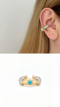 Gold Turquoise Stone CZ Pave Chunky Ear Cuff - CW1EARCUFF00130 | Wholesale Stainless Steel Jewelry Catwalk Jewellery Europe