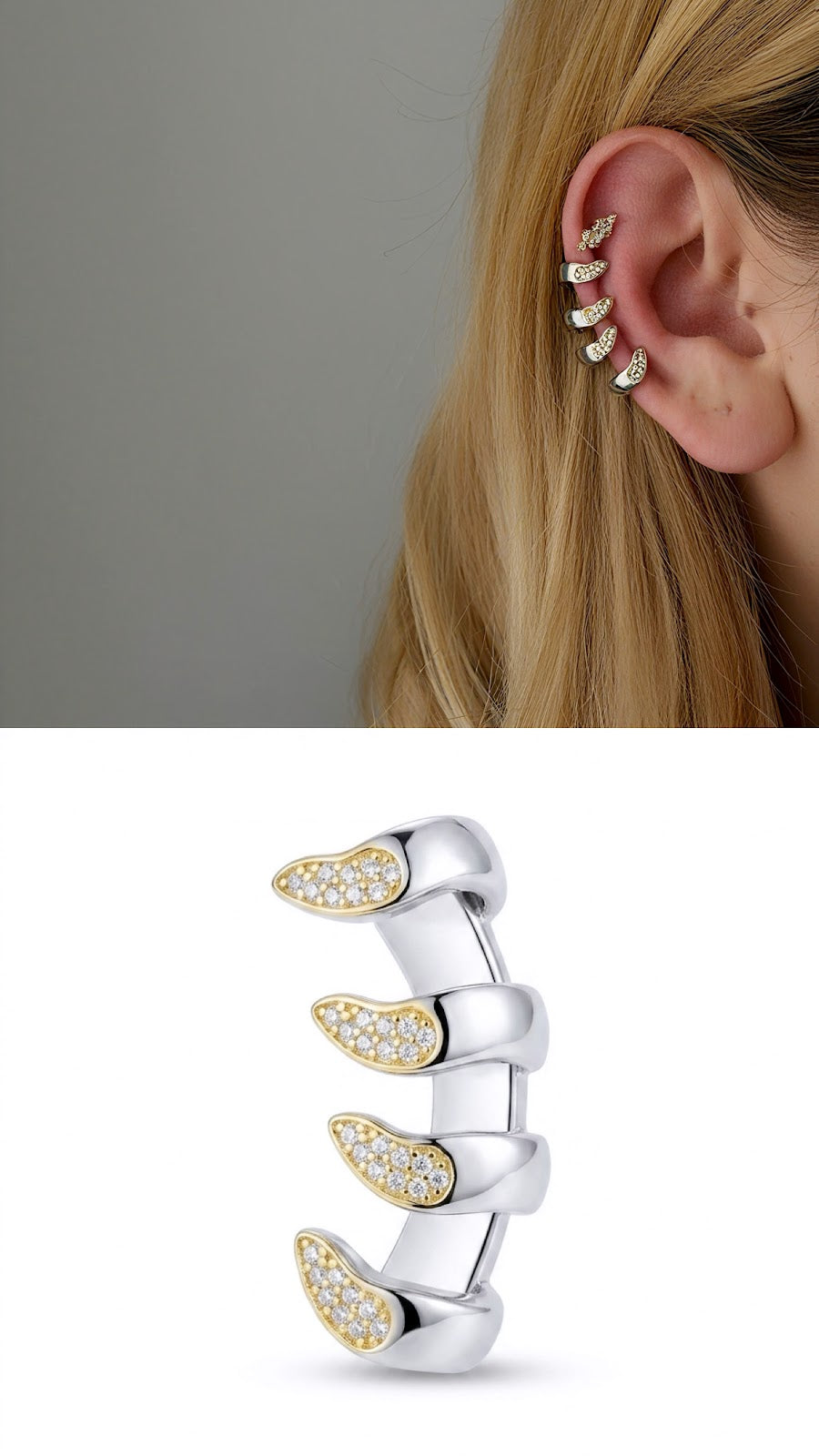 Silver CZ Pave Four Tier Leaf Claw Ear Cuff - CW1EARCUFF0026 | Wholesale Stainless Steel Jewelry Catwalk Jewellery Europe