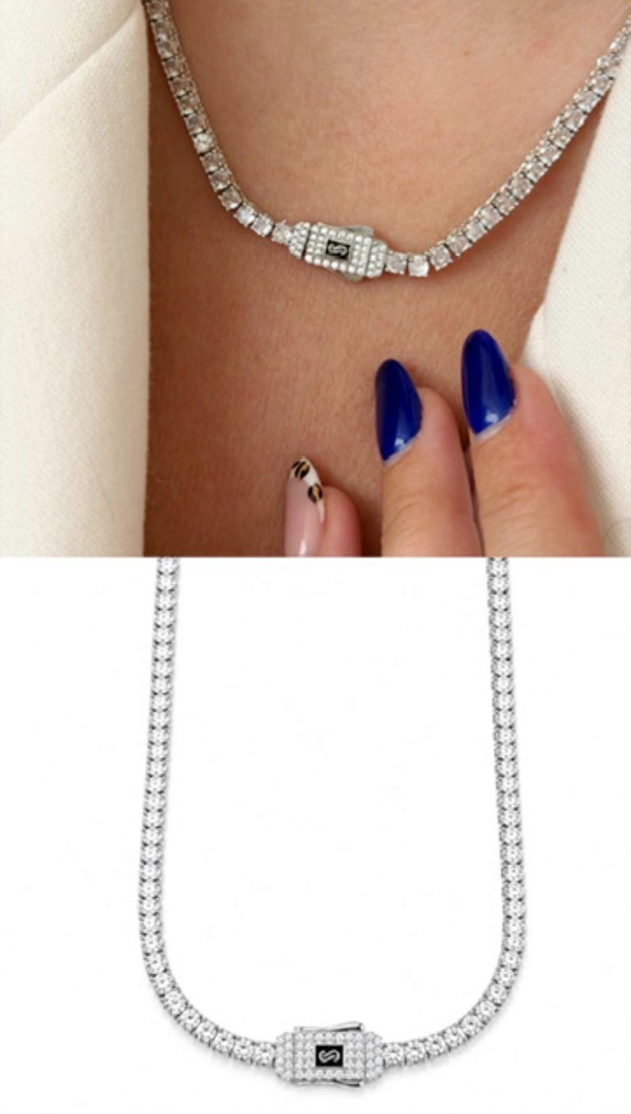 Silver CZ Solitaire Monaco Clasp Tennis Necklace - CW1NKL00145 | Wholesale Stainless Steel Jewelry Catwalk Jewellery Europe