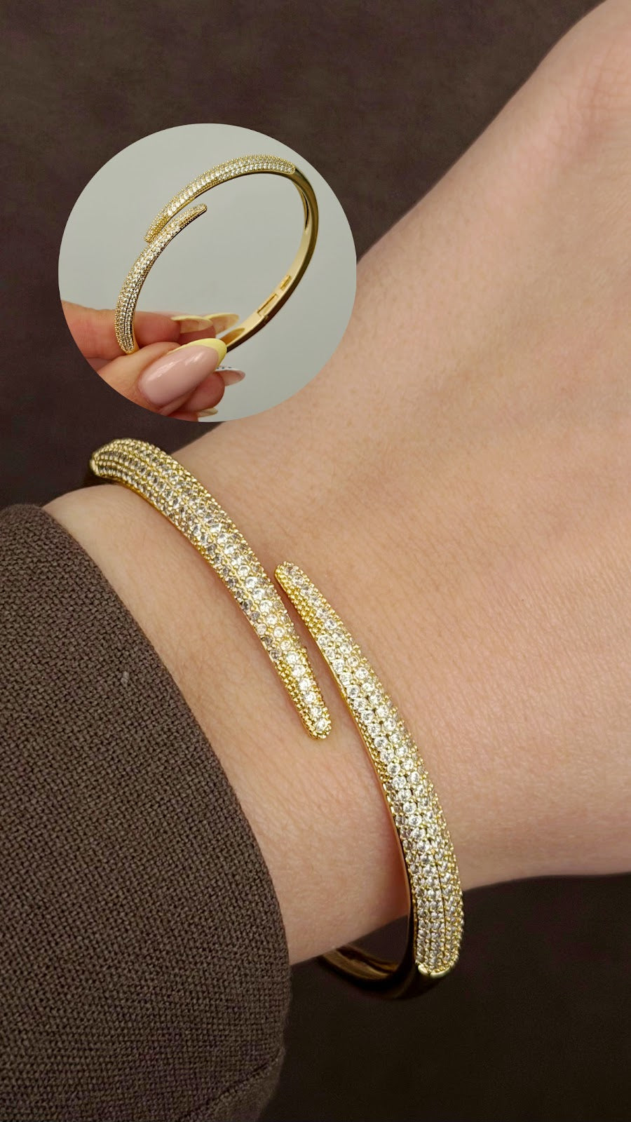 Gold CZ Pave Bypass Claw Cuff Bangle - CW1CUFF0043 | Wholesale Stainless Steel Jewelry Catwalk Jewellery Europe