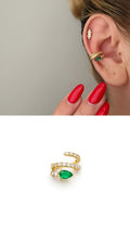 Gold CZ Pave Wrap Around Emerald Cut Green CZ Ear Cuff - CW1EARCUFF00109 | Wholesale Stainless Steel Jewelry Catwalk Jewellery Europe