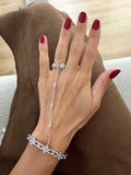 Silver Plated Stainless Steel Pave CZ Clover Marquise Chain Cuff Hand Chain Ring - CW1CUFFHANDCHAIN0013 | Wholesale Stainless Steel Jewelry Catwalk Jewellery Europe