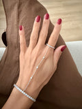 Silver Plated Stainless Steel Bezel CZ Tennis Cuff Hand Chain Ring - CW1CUFFHANDCHAIN007 | Wholesale Stainless Steel Jewelry Catwalk Jewellery Europe