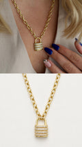 Gold CZ Pave Chunky Padlock Pendant Necklace - CW1NKL00111 | Wholesale Stainless Steel Jewelry Catwalk Jewellery Europe