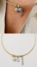 Gold CZ Pave Multi Charm Angel Clover Torque Choker Collar Necklace - CW1NKL00112 | Wholesale Stainless Steel Jewelry Catwalk Jewellery Europe