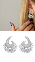 Silver CZ Pave Paisley Swirl Cluster Statement Earrings - CW1STEAR0014 | Wholesale Stainless Steel Jewelry Catwalk Jewellery Europe