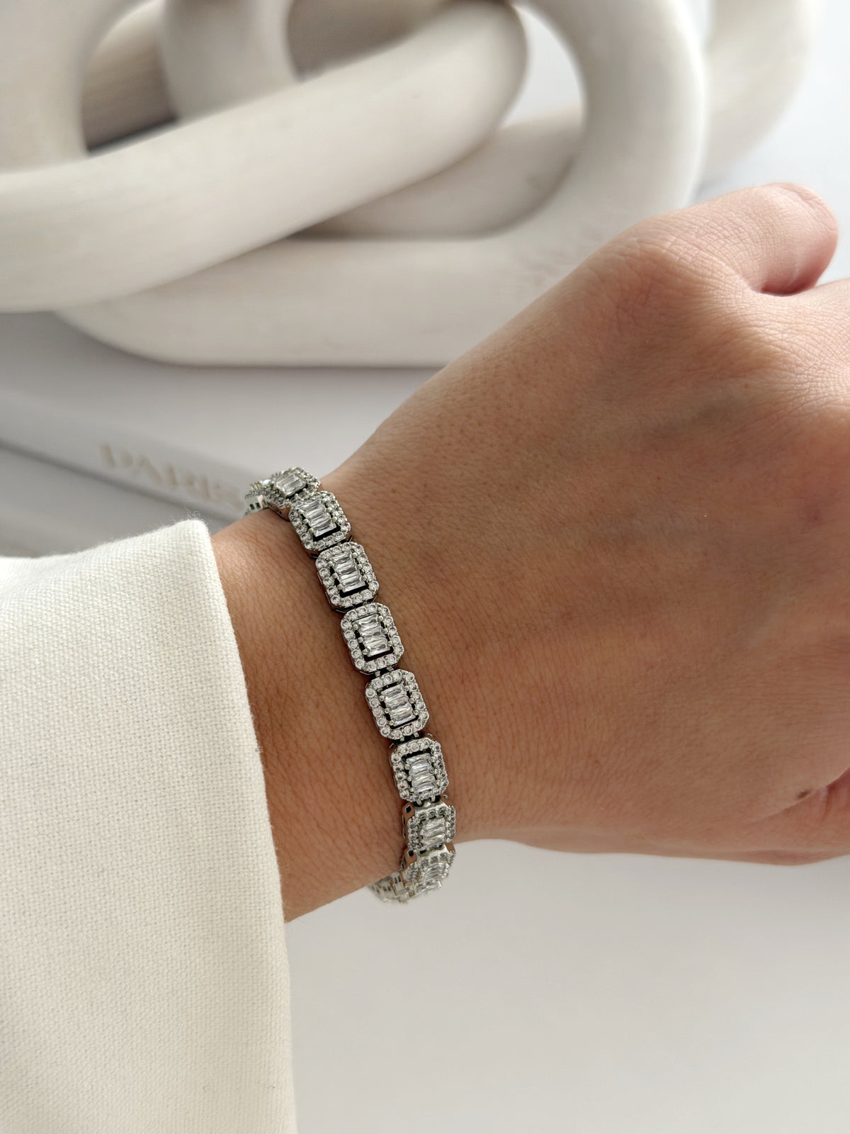CW1VPBRCLT00135-silver-cz-pave-baguette-cushion-halo-link-bracelet-catwalkjewellery wholesale jewelry BRACELETS  Catwalk Jewellery Europe