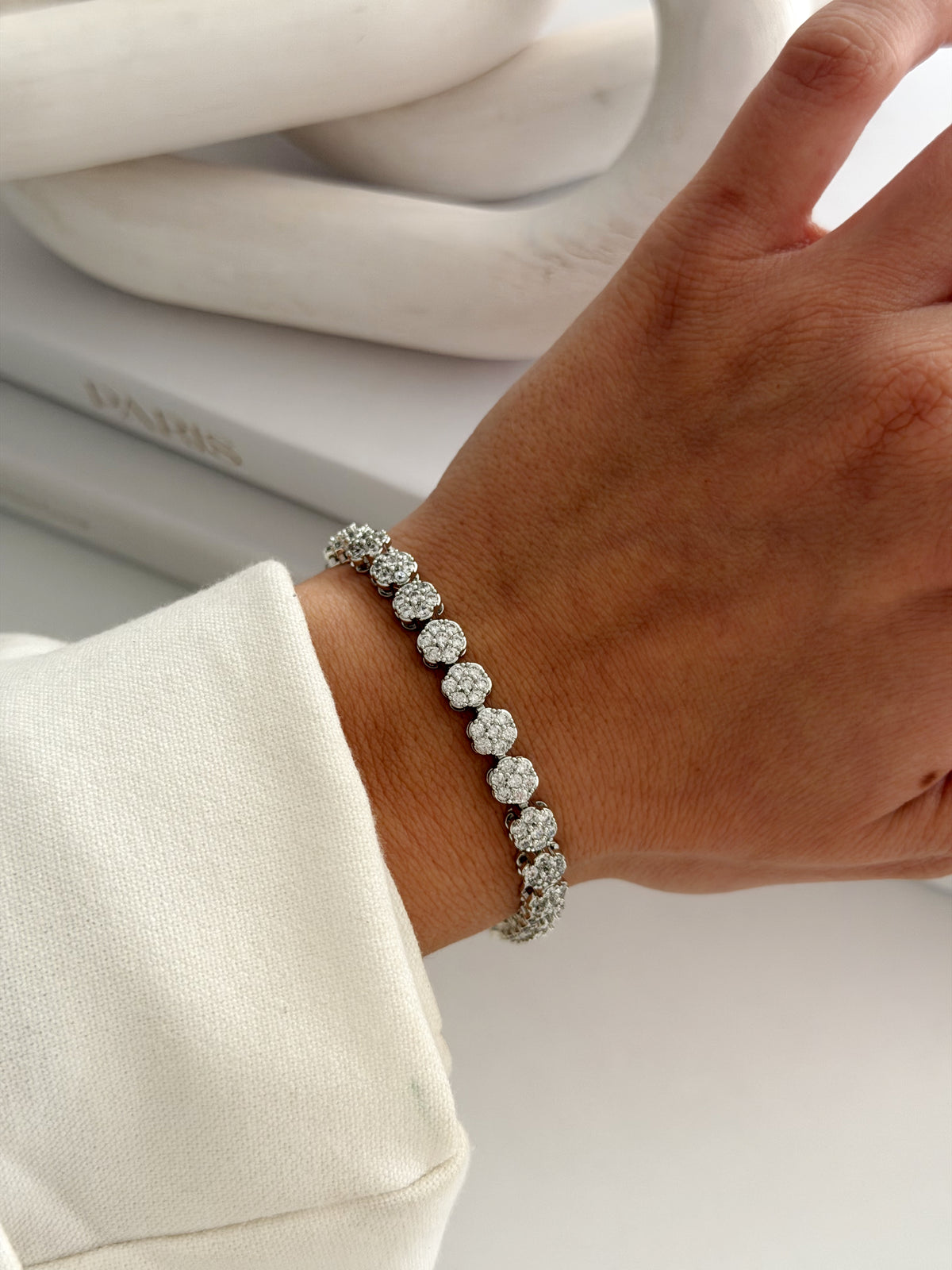 CW1VPBRCLT00137-silver-cz-pave-cluster-flower-tennis-bracelet-catwalkjewellery wholesale jewelry BRACELETS  Catwalk Jewellery Europe