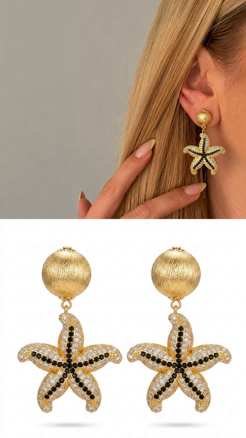 CW1VPEARNG00326-gold-sculptural-starfish-motif-cz-pave-dangle-statement-earrings-catwalkjewellery wholesale jewelry VIP 14K EARRINGS  Catwalk Jewellery Europe