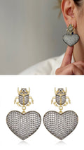 18K Gold Plated Stainless Steel Pave CZ Beetle Heart Statement Drop Earrings - CW1VPEARNG00396 | Wholesale Stainless Steel Jewelry Catwalk Jewellery Europe