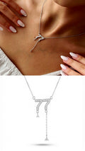 Silver Plated Stainless Steel Pave CZ Angel Number 77 Lariat Necklace Wholesale - CW1NKL00158 | Wholesale Stainless Steel Jewelry Catwalk Jewellery Europe