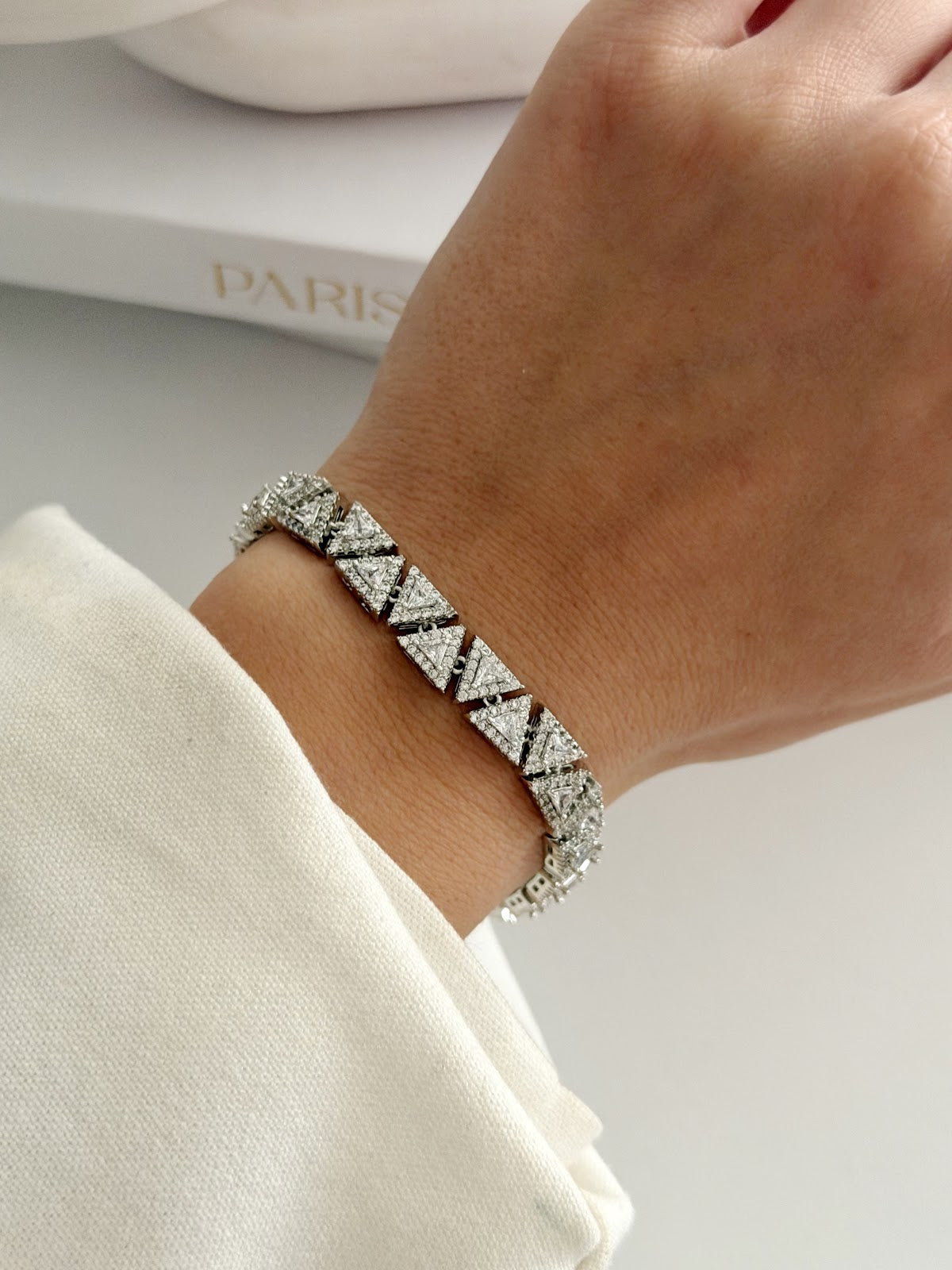 Silver Trillion Cut CZ Halo Geometric Link Bracelet - CW1VPBRCLT00245 | Wholesale Stainless Steel Jewelry Catwalk Jewellery Europe