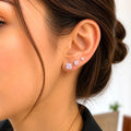 Silver Pink CZ Halo Cushion Cut Stud Earrings Set - CW1STEAR008 | Wholesale Stainless Steel Jewelry Catwalk Jewellery Europe