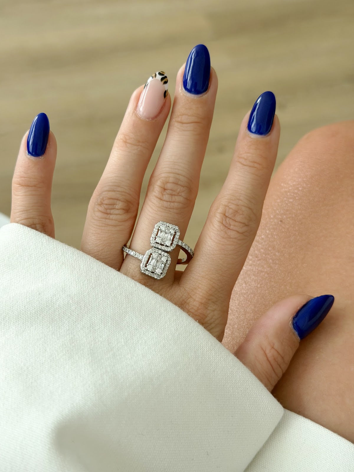 Silver CZ Pave Double Emerald Cut Bypass Open Ring - CW1RING00154 | Wholesale Stainless Steel Jewelry Catwalk Jewellery Europe