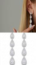 Silver CZ Halo Graduated Pear Cut Line Drop Statement Earrings - CW1STEAR0011 | Wholesale Stainless Steel Jewelry Catwalk Jewellery Europe