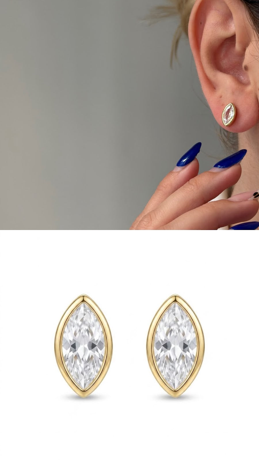 Gold Oval Cut CZ Solitaire Huggie Earrings - CW1VPEARNG0056 | Wholesale Stainless Steel Jewelry Catwalk Jewellery Europe