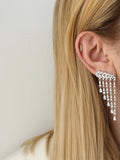 Silver CZ Pave Waterfall Fringe Dangle Statement Earrings - CW1STEAR0029 | Wholesale Stainless Steel Jewelry Catwalk Jewellery Europe
