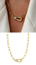 Gold CZ Pave Carabiner Clasp Paperclip Chain Necklace - CW1NKL00110 | Wholesale Stainless Steel Jewelry Catwalk Jewellery Europe