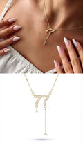 18K Gold Plated Stainless Steel Pave CZ Angel Number 77 Lariat Necklace Wholesale - CW1NKL00160 | Wholesale Stainless Steel Jewelry Catwalk Jewellery Europe