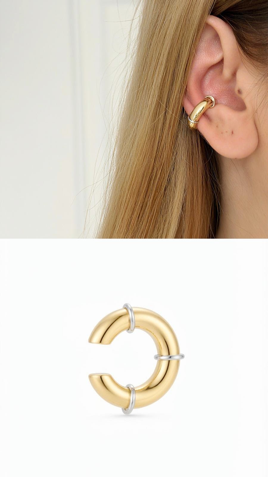 18K Gold Plated Stainless Steel Smooth Chunky Chubby Ear Cuff Wholesale - CW1EARCUFF00159 | Wholesale Stainless Steel Jewelry Catwalk Jewellery Europe