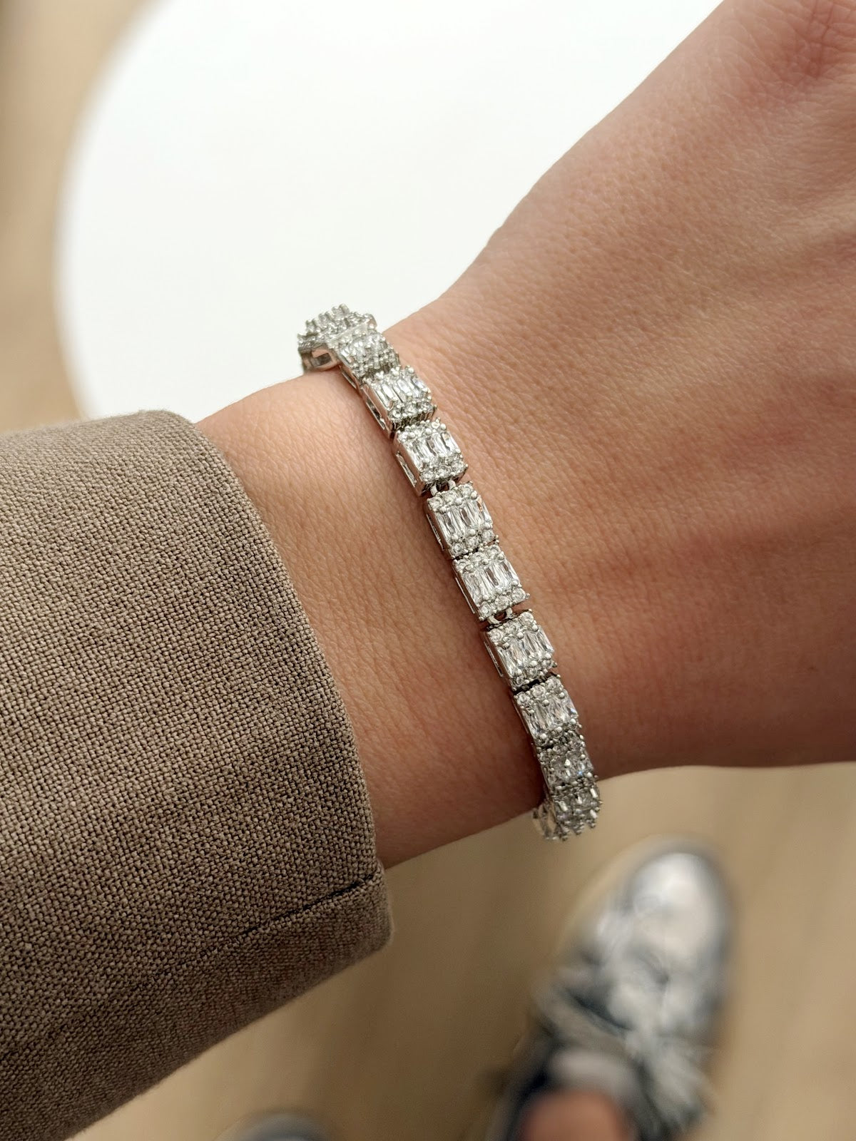 Silver Emerald Cut CZ Halo Rectangular Link Bracelet - CW1VPBRCLT00188 | Wholesale Stainless Steel Jewelry Catwalk Jewellery Europe