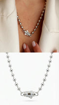 Silver CZ Pave Designer Clasp Beaded Ball Chain Necklace - CW1NKL00116 | Wholesale Stainless Steel Jewelry Catwalk Jewellery Europe