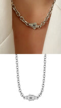 Silver CZ Pave Designer Clasp Chunky Rolo Chain Necklace - CW1NKL00119 | Wholesale Stainless Steel Jewelry Catwalk Jewellery Europe
