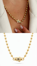 Gold CZ Pave Designer Clasp Chunky Beaded Ball Chain Necklace - CW1NKL00120 | Wholesale Stainless Steel Jewelry Catwalk Jewellery Europe
