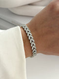 Silver CZ Pave Overlapping Leaf Motif Link Bracelet - CW1VPBRCLT00155 | Wholesale Stainless Steel Jewelry Catwalk Jewellery Europe