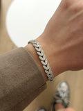 Silver CZ Pave Overlapping Leaf Motif Link Bracelet - CW1VPBRCLT00162 | Wholesale Stainless Steel Jewelry Catwalk Jewellery Europe