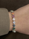 Silver Multi Color CZ Pave Clover Motif Tennis Bracelet - CW1VPBRCLT00164 | Wholesale Stainless Steel Jewelry Catwalk Jewellery Europe