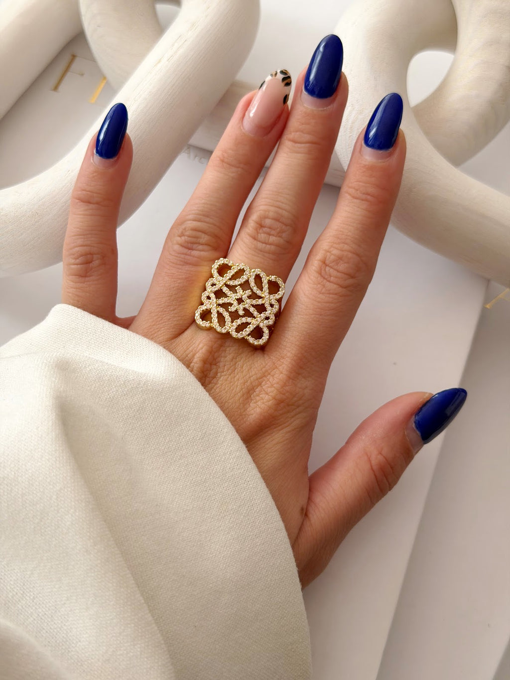 Gold CZ Pave Anagram Filigree Wide Statement Ring wholesale jewelry RINGS Catwalk Jewellery Europe