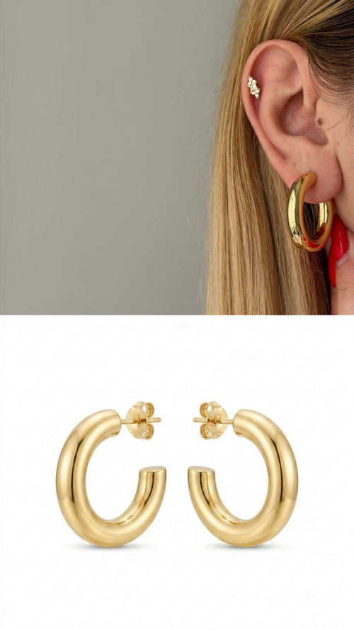 2 Gold Chunky Tube C Hoop Earrings wholesale jewelry VIP 14K EARRINGS Catwalk Jewellery Europe