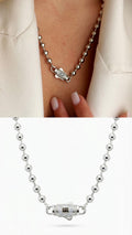 Silver CZ Pave Designer Clasp Beaded Ball Chain Necklace - CW1NKL00116 | Wholesale Stainless Steel Jewelry Catwalk Jewellery Europe