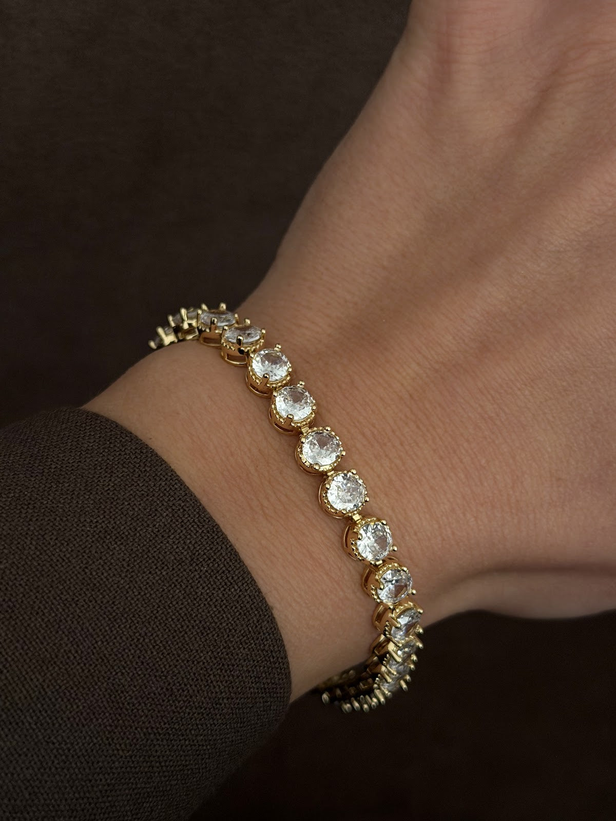 Gold Round Cut CZ Bezel Tennis Bracelet - CW1VPBRCLT0067 | Wholesale Stainless Steel Jewelry Catwalk Jewellery Europe
