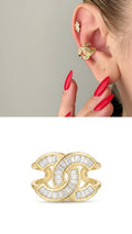 Gold Baguette CZ Interlocking Cc Logo Ear Cuff - CW1EARCUFF00120 | Wholesale Stainless Steel Jewelry Catwalk Jewellery Europe