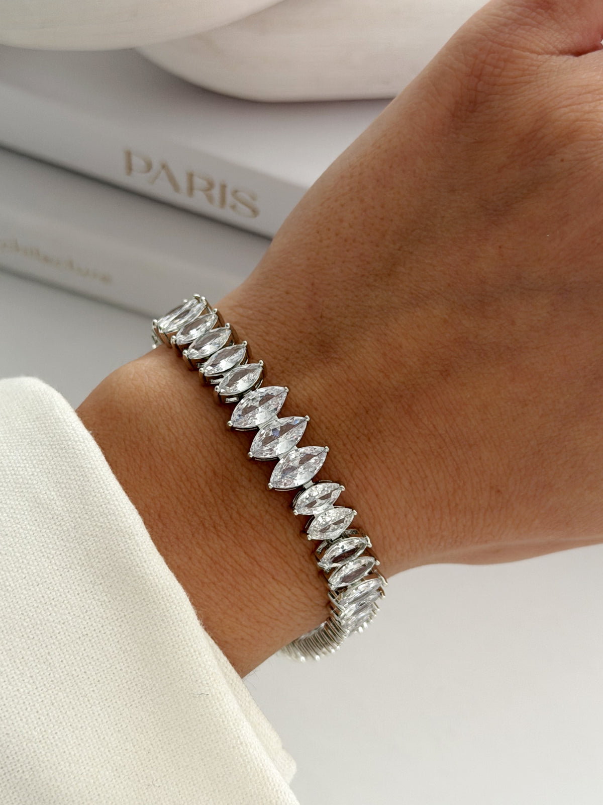 CW1VPBRCLT00183-silver-large-marquise-cut-cz-tennis-bracelet-catwalkjewellery wholesale jewelry BRACELETS  Catwalk Jewellery Europe