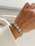 Silver CZ Pave Round Disc Cluster Link Bracelet - CW1VPBRCLT00184 | Wholesale Stainless Steel Jewelry Catwalk Jewellery Europe